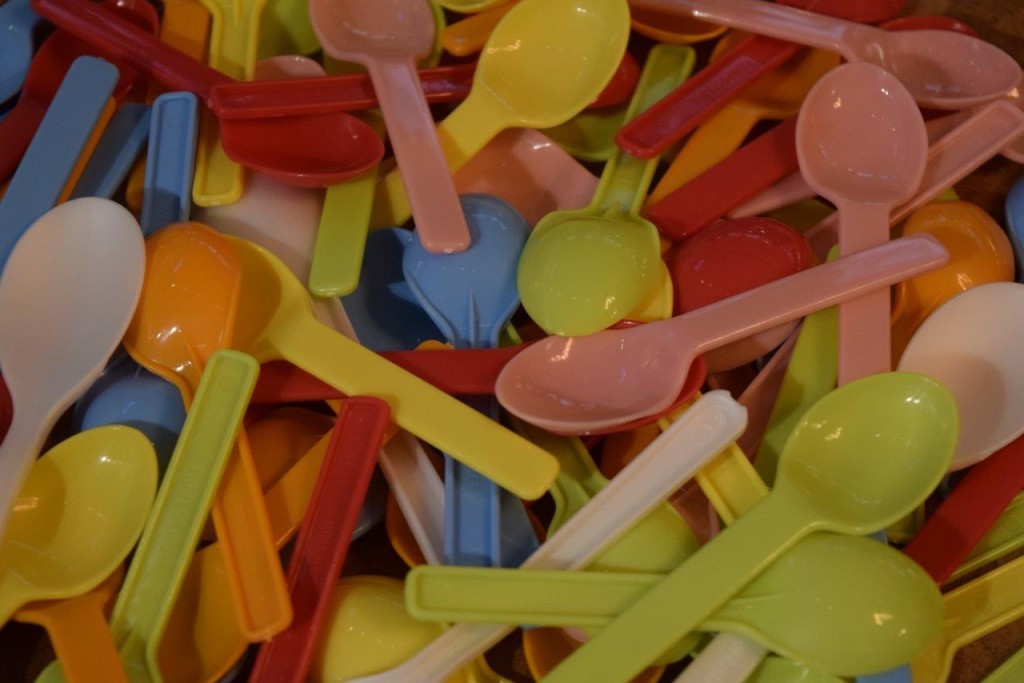 Our Tutti Frutti vegetable starch spoons - As colourful as our gelato cabinet!