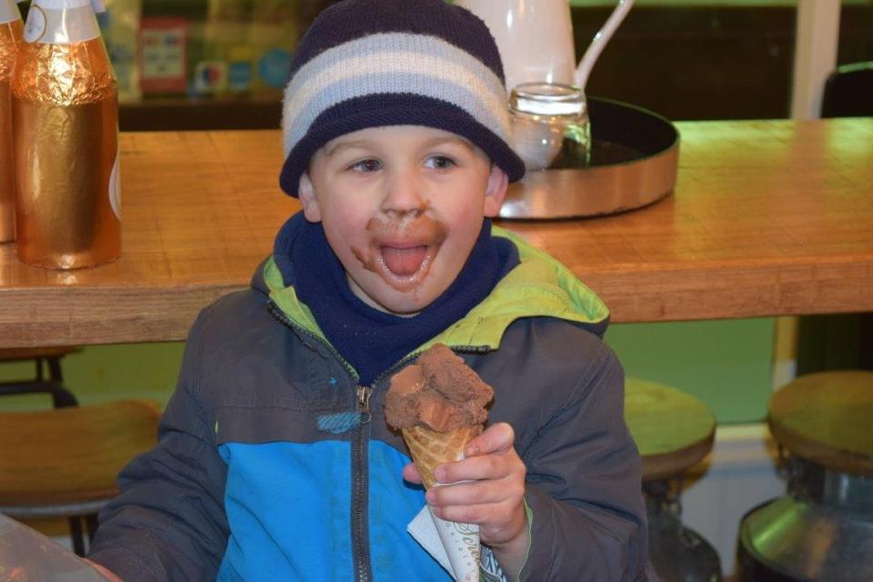 This young man definitely enjoyed his chocolate gelato